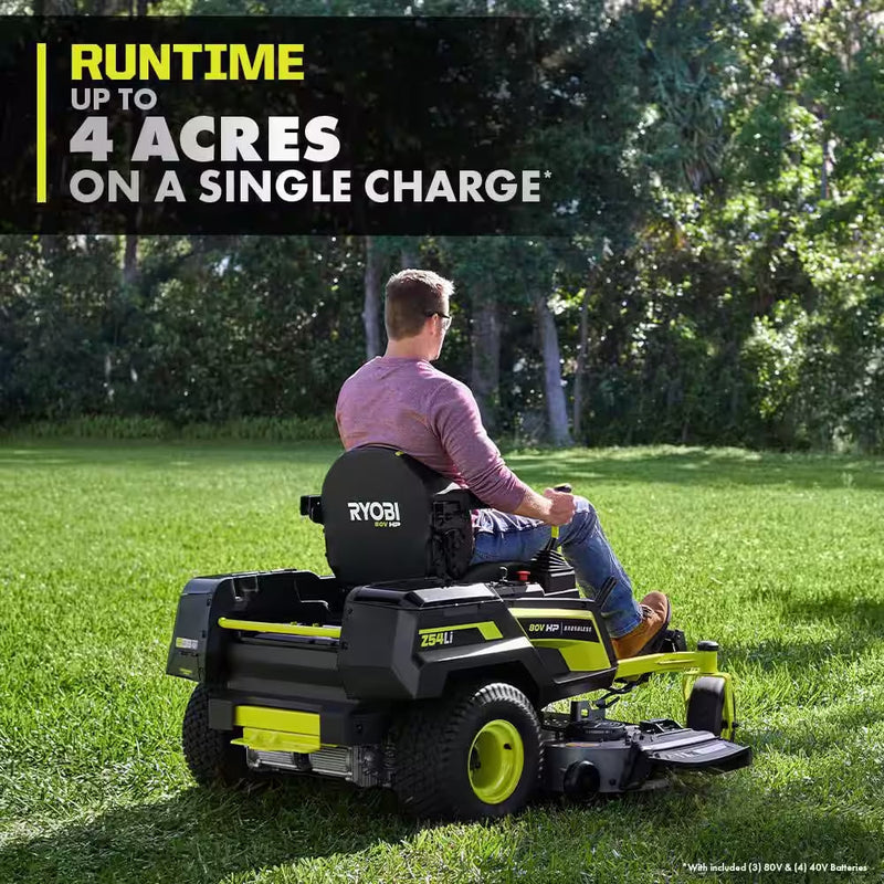 80V HP Brushless 54 In. Battery Electric Cordless Zero Turn Riding Mower (3) 80V Batteries (4) 40V Batteries and Charger